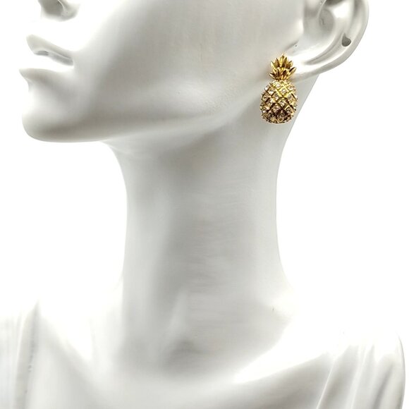 J. Crew Gold Tone Pave Rhinestone Pineapple Stud Earrings - Picture 10 of 11
